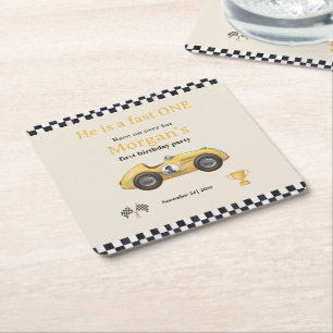 Dessous-de-verre Carré En Papier Bolide Jaune Course Rapide Fête d'Anniversaire Enf