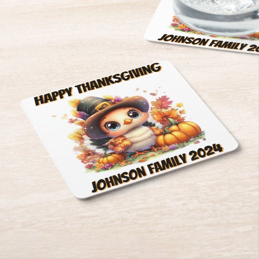 Dessous-de-verre Carré En Papier Bon thanksgiving Bébé mignon Turquie (Incliné)