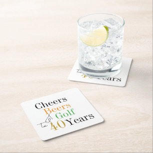 Dessous-de-verre Carré En Papier Bonbons et bières Golf 40e anniversaire