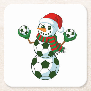 Dessous-de-verre Carré En Papier Bonhomme de neige Football Noël Amateurs de Sport 