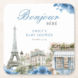 Dessous-de-verre Carré En Papier Bonjour Bebe French Blue Baby Shower
