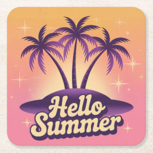 Dessous-de-verre Carré En Papier Bonjour été Palm Trees étoiles Dessous de verre ro