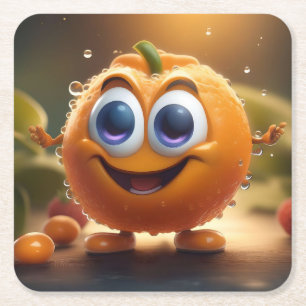 Dessous-de-verre Carré En Papier Bonne Animée 3d Orange,