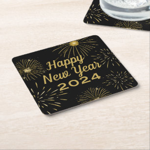 Dessous-de-verre Carré En Papier Bonne année 2027 élégante noire et dorée Party