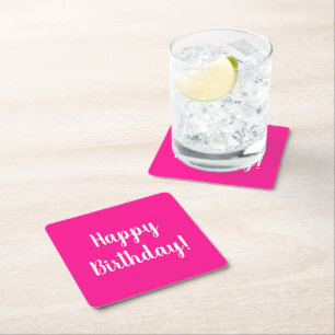Dessous-de-verre Carré En Papier Bonne fête d'anniversaire Hot rose