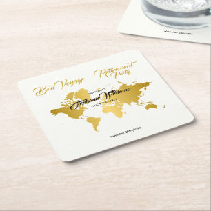 Dessous-de-verre Carré En Papier Bonne Route Frontière Dorée Carte Du Monde Fête De