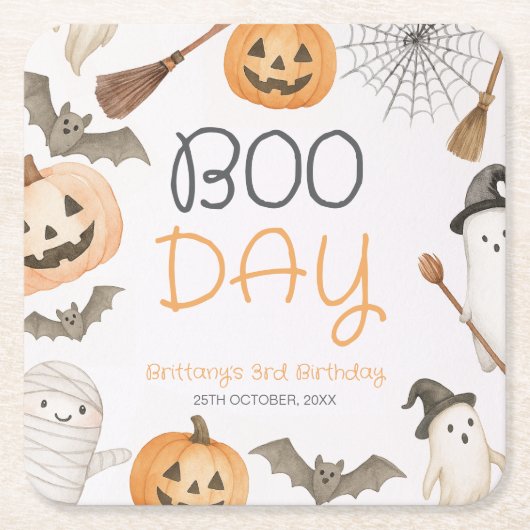 Dessous-de-verre Carré En Papier Boo Day Spooky Halloween Birthday (Devant)