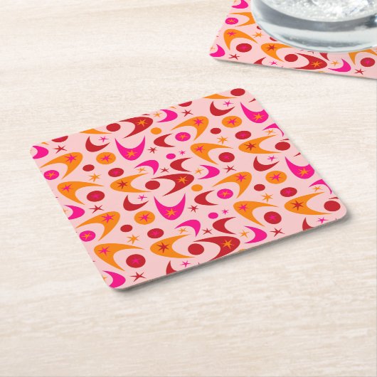 Dessous-de-verre Carré En Papier Boomerangs rétro du milieu du siècle (Incliné)