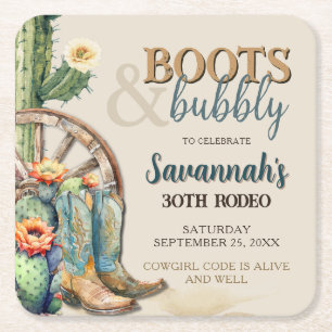 Dessous-de-verre Carré En Papier Boots et Bubbly Country Cowgirl Western Anniversai