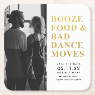 Dessous-de-verre Carré En Papier Booze Food Bad Dance Moves Enregistrer la date