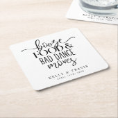 Dessous-de-verre Carré En Papier Booze nourriture et mauvaise danse déménage Mariag (Incliné)