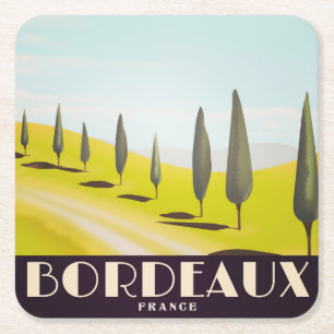 Dessous-de-verre Carré En Papier Bordeaux, affiche de voyage de style Vintage franç