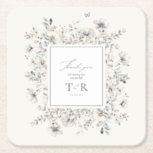 Dessous-de-verre Carré En Papier Bordure de Fleurs Sauvages Délicates Merci ID1102