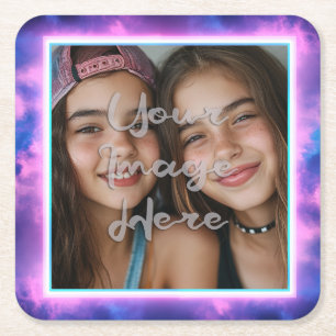 Dessous-de-verre Carré En Papier Bordure de photo couleur mignon Néon Vaporwave