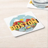 Dessous-de-verre Carré En Papier Boston comme destination (Incliné)