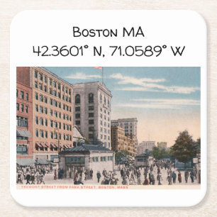 Dessous-de-verre Carré En Papier Boston MA Map Coordonnées Style Vintage