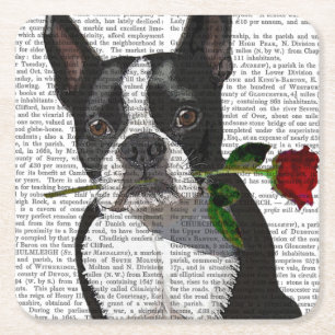 Dessous-de-verre Carré En Papier Boston Terrier avec Rose à la bouche