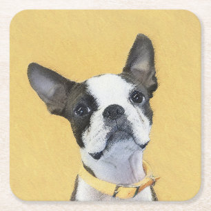 Dessous-de-verre Carré En Papier Boston Terrier Peinture - Cute Original Chien Art