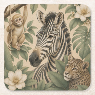 Dessous-de-verre Carré En Papier Botanical Safari Zèbre Carré Dessous de Verre en P