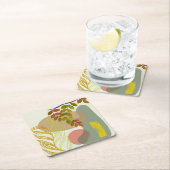 Dessous-de-verre Carré En Papier Botanique Boho jaune vert (En situation)