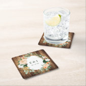 Dessous-de-verre Carré En Papier Botanique Boho Rustique Bois Monogramme Grange Mar (En situation)