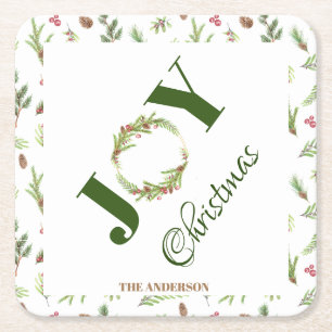 Dessous-de-verre Carré En Papier Botanique élégant Noël Joie Noël Wreath