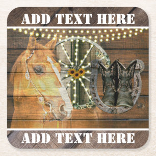 Dessous-de-verre Carré En Papier Bottes de cow-boy à roue Western Horse Horseshoe W