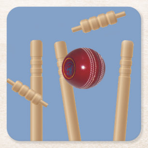 Dessous-de-verre Carré En Papier Boule De Cricket Sur Bleu Frotter Les Pompes De Cr