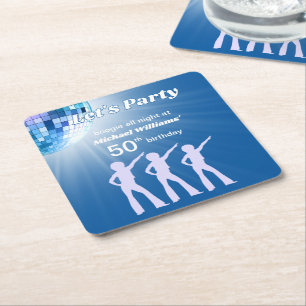 Dessous-de-verre Carré En Papier Boule De Disco Groovy Bleue 50e Anniversaire