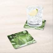 Dessous-de-verre Carré En Papier Boules de Noël de Fêtes des Arbres Verts (En situation)