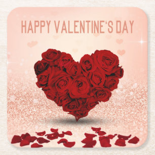 Dessous-de-verre Carré En Papier Bouquet de coeur Rose de la Saint-Valentin - Desso