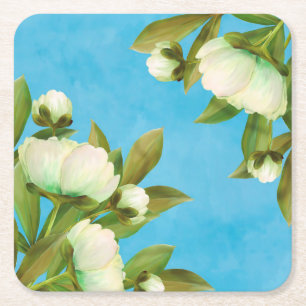 Dessous-de-verre Carré En Papier Bouquet de fleurs de pivoines blanches élégantes