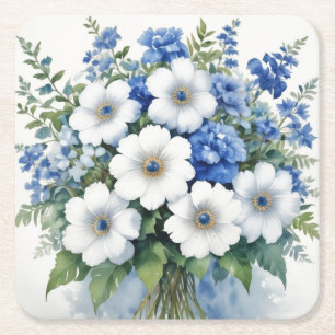 Dessous-de-verre Carré En Papier Bouquet de Fleurs Élégant Aquarelle