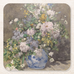 Dessous-de-verre Carré En Papier Bouquet de printemps vintage Pierre Auguste Renoir