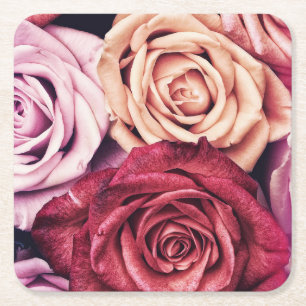 Dessous-de-verre Carré En Papier Bouquet de roses roses