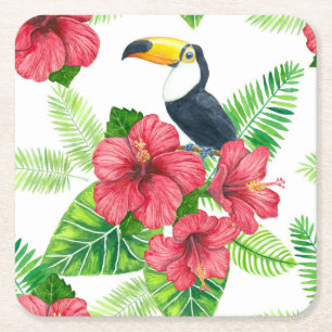 Dessous-de-verre Carré En Papier Bouquet Toucan et tropical