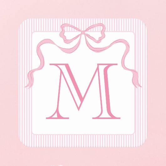 Dessous-de-verre Carré En Papier Bow rose monogramme, ruban personnalisé