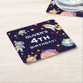 Dessous-de-verre Carré En Papier Boy Modern Space Rocket Ship Anniversaire Fête (Incliné)