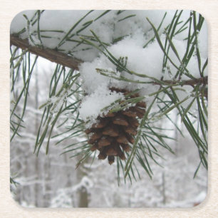 Dessous-de-verre Carré En Papier Branche des pins neigeux Photographie de la nature