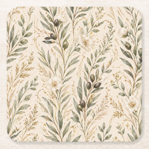 Dessous-de-verre Carré En Papier Branches d'olivier botaniques vintage et floral iv