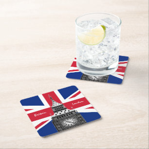 Dessous-de-verre Carré En Papier British Flag & Big Ben - Londres, Royaume-Uni /fan
