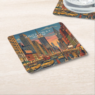 Dessous-de-verre Carré En Papier Broadway New York Voyage Art Vintage
