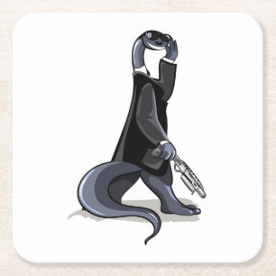 Dessous-de-verre Carré En Papier Brontosaurus Habillé Comme Un Personnage De Film.