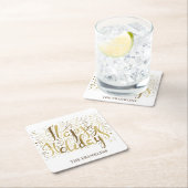 Dessous-de-verre Carré En Papier Brosse d'or blanc Script Joyeux vacances Noël (En situation)