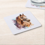 Dessous-de-verre Carré En Papier Brown Horse Head Portrait in Watercolor<br><div class="desc">Paper (sturdy pulp board) coasters with an image of a brown horse head wearing a leather halter. Beautiful majestic animal.</div>