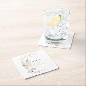 Dessous-de-verre Carré En Papier Brunch de mariage avec champagne Calligraphie doré (En situation)