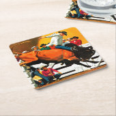 Dessous-de-verre Carré En Papier Bull Riding par Fred Ludekens (Incliné)