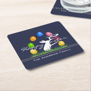 Dessous-de-verre Carré En Papier Bunny et oeufs de Pâques personnalisés
