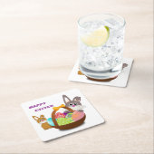 DESSOUS-DE-VERRE CARRÉ EN PAPIER BUNNY "HAPPY EASTER" (En situation)