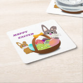 DESSOUS-DE-VERRE CARRÉ EN PAPIER BUNNY "HAPPY EASTER" (Incliné)